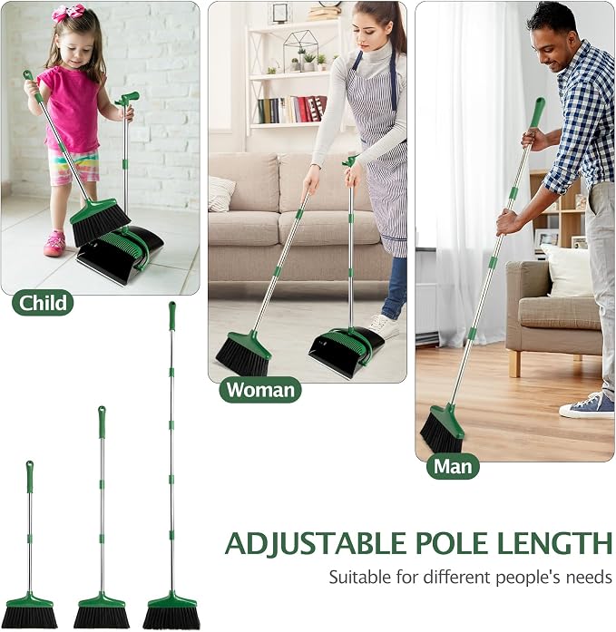 Broom and Dustpan Set with Long Handle, Light Weight Stainless Steel Poles - Image 4