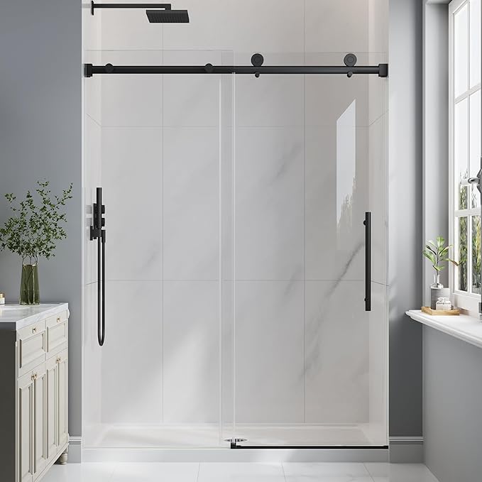 Frameless Glass Shower Door, 55-60" W x 76" H Sliding Frameless Shower Door by EASYWORC