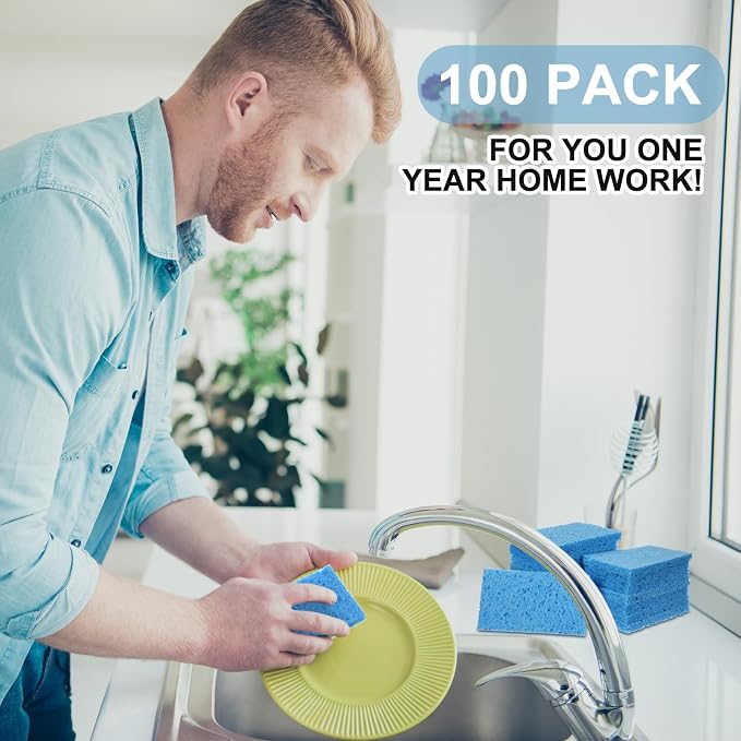 Zhengmy 100 Pieces Sponges Kitchen Compressed Sponges Bulk Natural Dish Sponge - Image 6