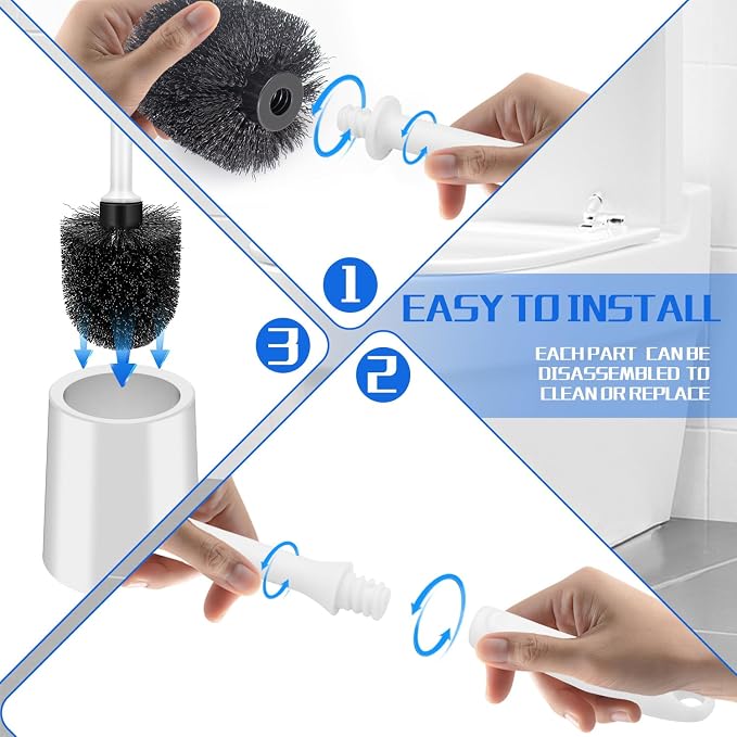 Toilet Brush and Holder Set, 3 Pack Long Handle Non-Slip Grip Toilet Bowl Brush​ - Image 6
