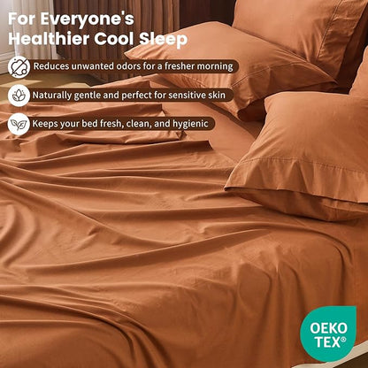 100% Linen Sheet Set Cal King Size Extra Deep Pocket Fits 18-24 Inch Mattress, Breathable & Soft, Smooth 6-Piece Set for Thick Mattresses Hotel Luxury Bedding（Cal King, Brown）