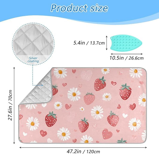 Pink Floral Strawberry Hearts Ironing Mat - Image 2