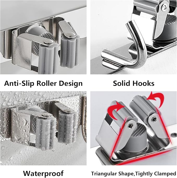 Piyl Broom Mop Holder Wall Mount Broom Hanger Wall Mounted Metal Organization - Image 3