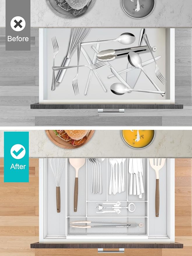 Silverware Organizer Metal Mesh, Large Drawer Organizer, Utensil Cutlery Tray - Image 5