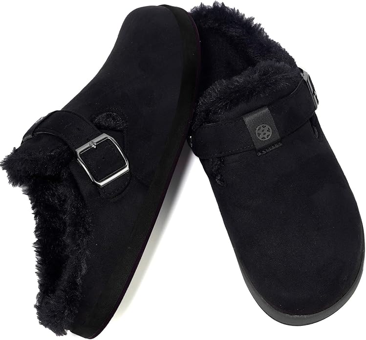 Fur Lined Clogs for Women Men Suede Winter Slippers Arch Support Slip on Mules - Image 6