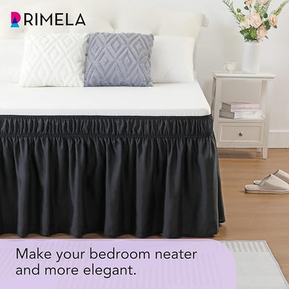 RIMELA Bed Skirt Full Size Black Bed Skirt 25 Inch Drop, Wrap Around Elastic Adjustable Bedskirt, Dust Ruffle for Bed Frame & Box Spring Soft Durable Fabric Machine Washable Easy to Install
