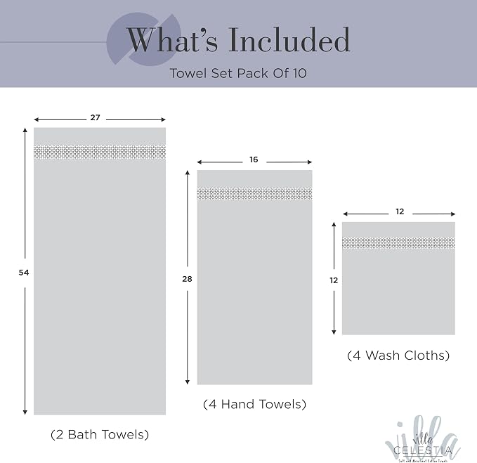 100% Combed Cotton Bathroom Towel Set of 10- 2 Bath Towels, 4 Hand Towels - Image 5