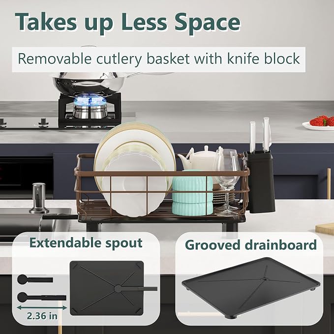 Iron Dish Drying Rack with Drainboard Dish Drainers - Image 3