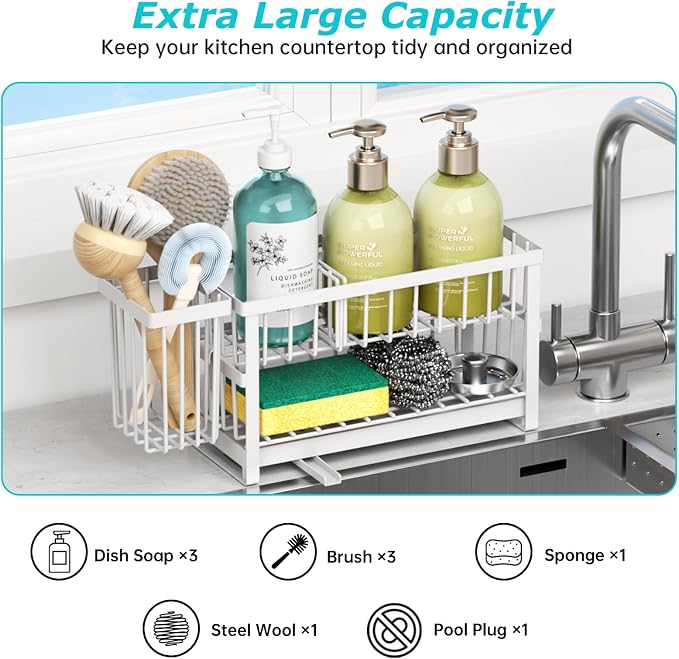Sponge Holder for Kitchen Sink, 2 Tier Sink Caddy Organizer Countertop - Image 3