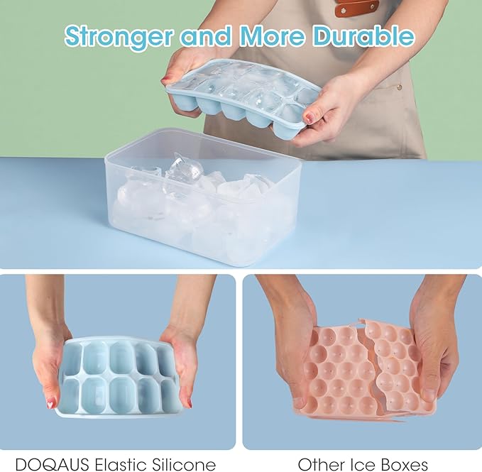DOQAUS Ice Cube Tray with Lid and Bin, 4 Pack Silicone Plastic Ice Cubes Trays - Image 3