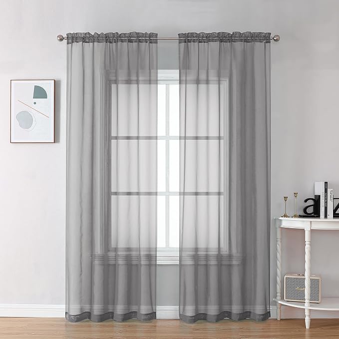 Chyhomenyc Charcoal Grey Sheer Curtains 78 Inches Long 2 Panels Set by Chyhomenyc