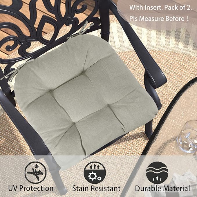FUNHOME Outdoor Chair Cushions 19 x19 Inch,Water Resistant Tufted Seat Cushions 19",Reversible,Weather Resistant,Rounded Back Wicker Chair Cushion for Patio Garden Furniture(Light Brown)