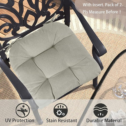 FUNHOME Outdoor Chair Cushions 19 x19 Inch,Water Resistant Tufted Seat Cushions 19",Reversible,Weather Resistant,Rounded Back Wicker Chair Cushion for Patio Garden Furniture(Light Brown)