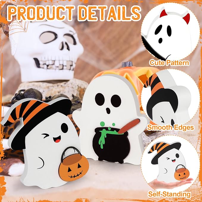 COCHIE Cute Ghost Halloween Decorations Indoor, Wooden Tiered Tray Decor Table - Image 3