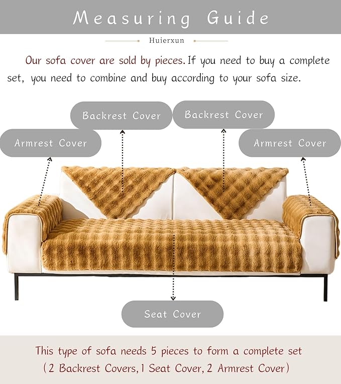 Faux Fur Couch Cover Fuzzy Soft Plush Thick Bubble Sofa Cover Luxury Sectional Couch Covers Luxury Anti-Slip Sofa Slipcover Washable Furniture Protector (Brown Yellow,28"x82")