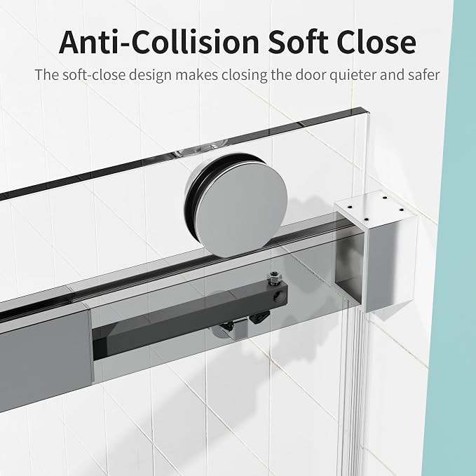 56-60" W x 76" H Frameless Soft-Close Sliding Shower Door, 3/8" SGCC Tempered - Image 3