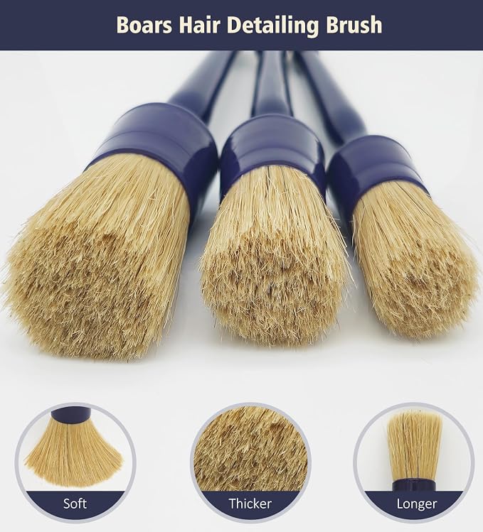 YeewayVeh Car Detailing Brush Set, 3 Pack Ultra Soft Boars Hair Detailing - Image 2