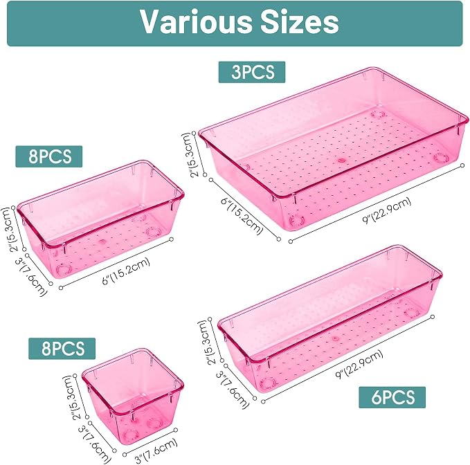WOWBOX 25 PCS Plastic Drawer Organizer Set, 4 Sizes Desk Drawer Divider - Image 2