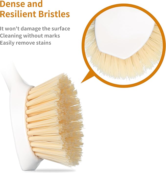 2 Pack Kitchen Dish Brush Bamboo Handle Dish Scrubber Built-in Scraper - Image 3