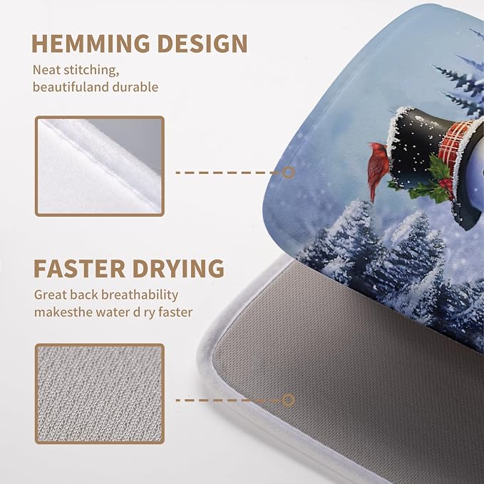 Winter Snowman Dish Drying Mat for Kitchen Counter 16x18 Snow Cardinals Pine - Image 4