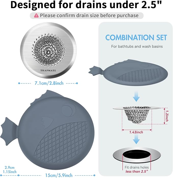 TRAPMATE Bathtub Stopper Drain Strainer Kit, Easy Clean Tub Shower Drain Hair - Image 2