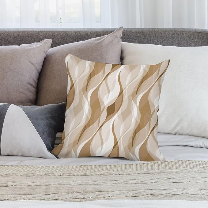 Cream Throw Pillow Covers Modern Abstract Cream and Grey Striped Decorations for Bedroom Living Room Farmhouse Sofa Pillows Bed Couch 12x12 Inch