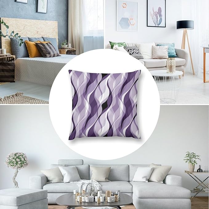 Purple Throw Pillow Covers Modern Abstract Purple and Grey Striped Decorations for Bedroom Living Room Farmhouse Sofa Pillows Bed Couch 20x20 Inch