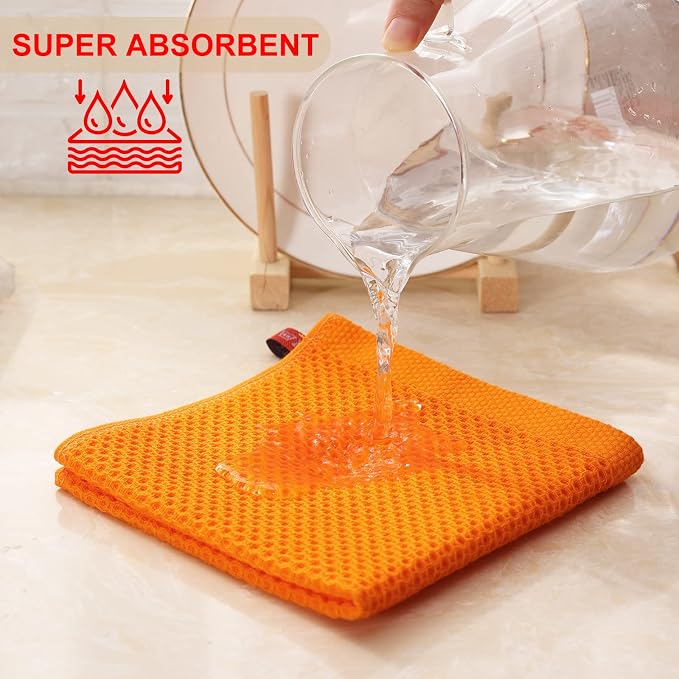 Kitinjoy 100% Cotton Kitchen Dish Cloths, 6 Pack Waffle Weave Ultra Soft - Image 3