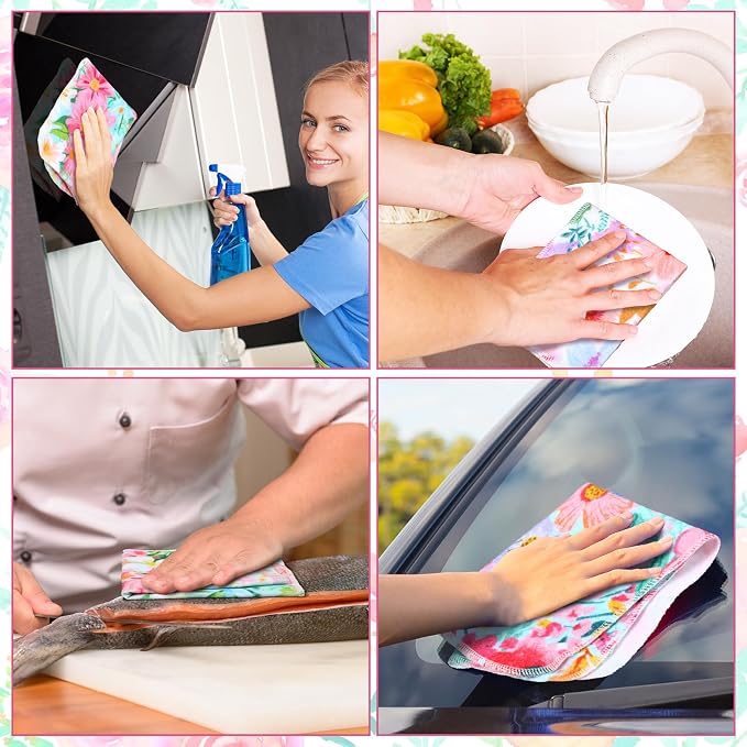 36 Pack Bright Flowers Reusable Cleaning Cloths Washable Cotton Kitchen Towels - Image 4