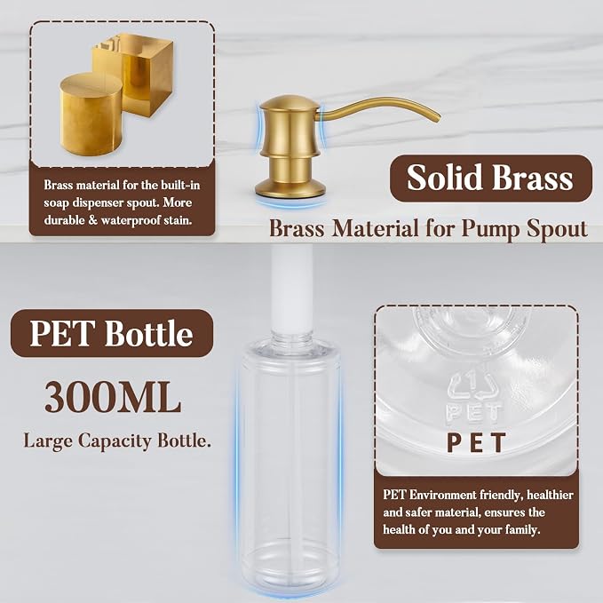 Built in Soap Dispenser for Kitchen Sink Countertop, Solid Brass Pump Head Long - Image 4