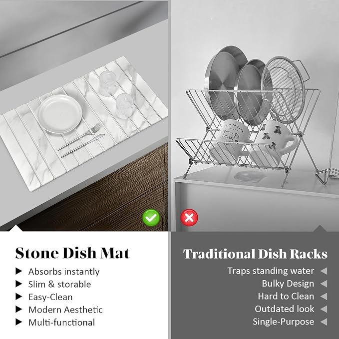 Large Stone Dish Drying Mats for Kitchen Counter, Collapsible Quick Drying Dish - Image 6