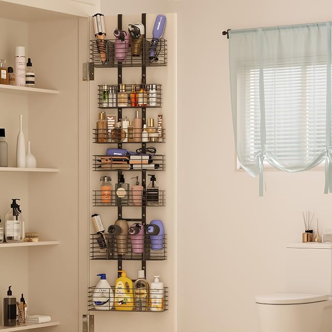 7-Tier Over The Door Organizer, Shower Caddy Hanging &Wall Mounted Hair Tool - Image 6