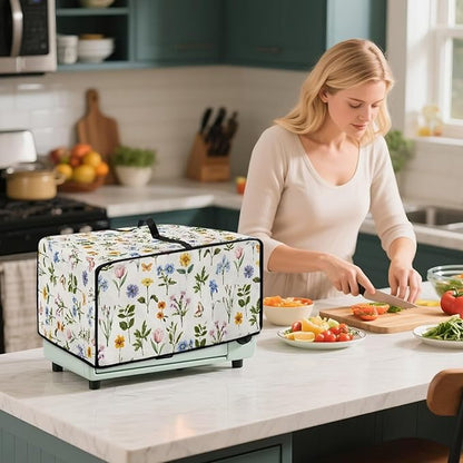Toaster Oven Dust Cover with Side Pockets, Washable Convection Oven Cover Small Electric Appliance Protector for Kitchen Home Decor, L, Floral Butterfly Cream White