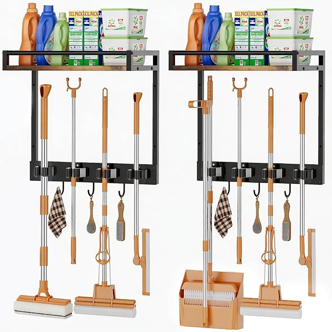 Broom Holder Wall Mount with Shelf Load 66LBS Broom and Mop Organizer Wall by FLOUREEbyFetchHome