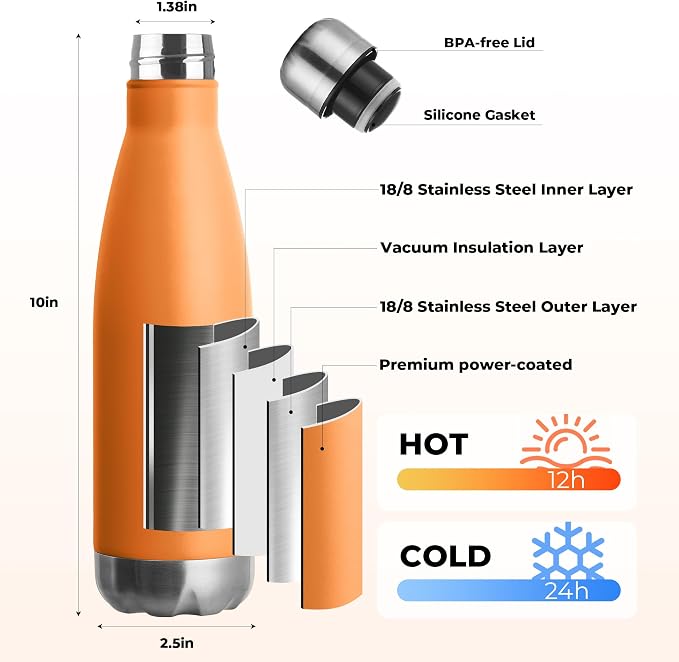 MEWAY 17oz Sport Water Bottle 8 Pack Vacuum Insulated Stainless Steel - Image 2