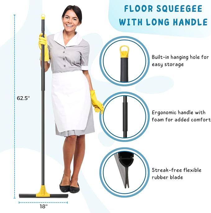Squeegee Broom for Floor, Garage Concrete, Shower Glass, Window Cleaning - Image 2