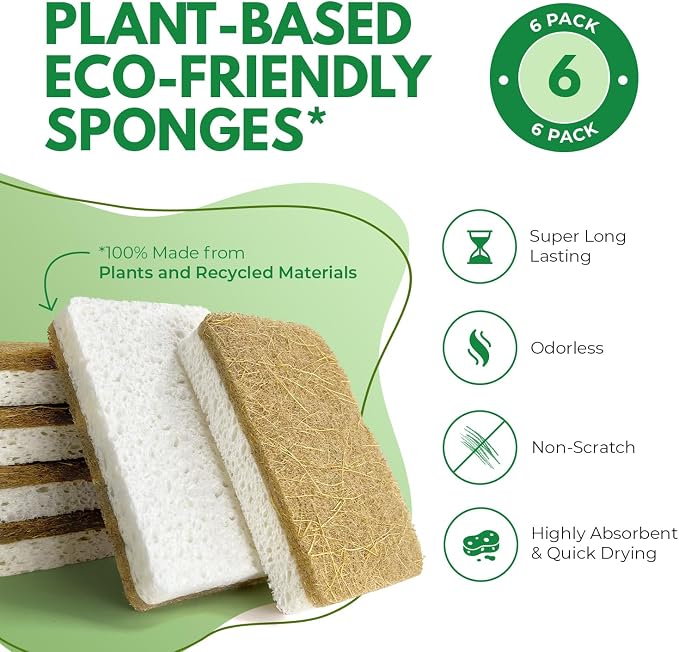 Biodegradable Natural Kitchen Sponges Pack of 6 - Image 2