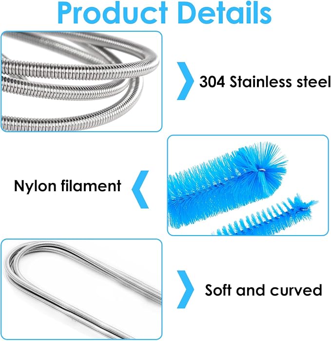 2 Pcs Flexible Drain Pipe Cleaning Brush, 2 Brush Head Sizes - Image 5