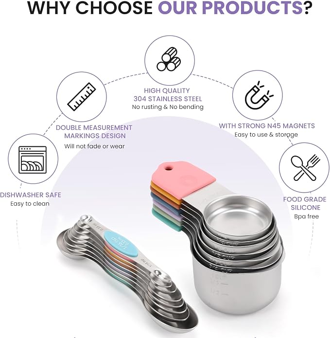 Magnetic Measuring Cups and Spoons Set-Heavy Duty 304 Stainless Steel，Double - Image 2
