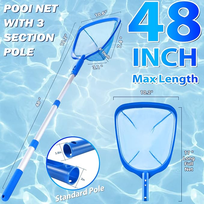 Pool Skimmer - Pool Net with 3 Section Pole, 48 inch Pool Skimmer Net with Pole - Image 2