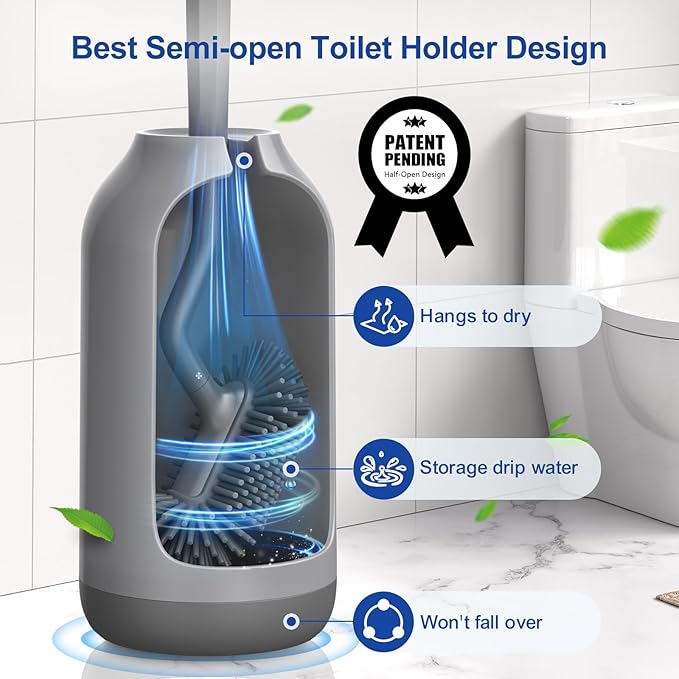 HAMITOR Toilet Bowl Brush Holder Set: Deep Cleaning Silicone Toilet Cleaner - Image 3