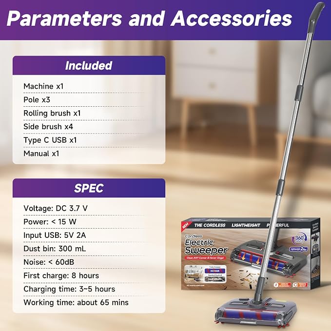 Swivel Cordless Sweeper, Floor Cordless Sweeper, Cordless Electric Sweeper - Image 7