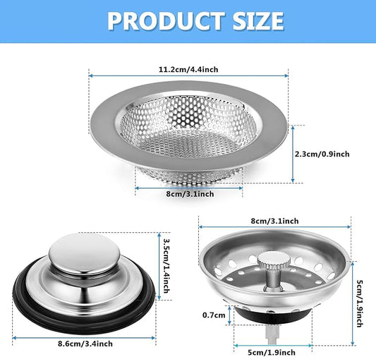 Mudder 3 Pcs Kitchen Sink Drain Strainer and Stopper Stainless Steel Garbage - Image 2