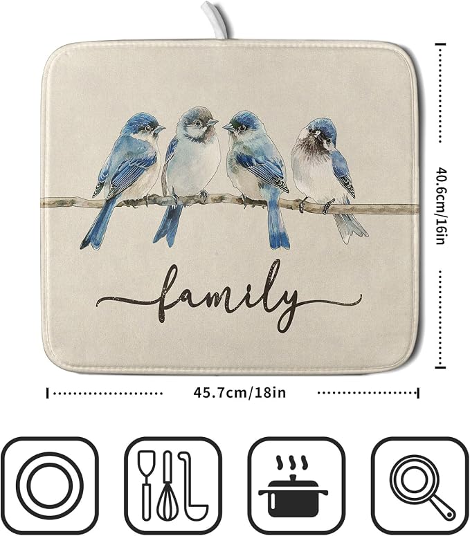 Home Blue Bird Family Dish Drying Mat - Image 2