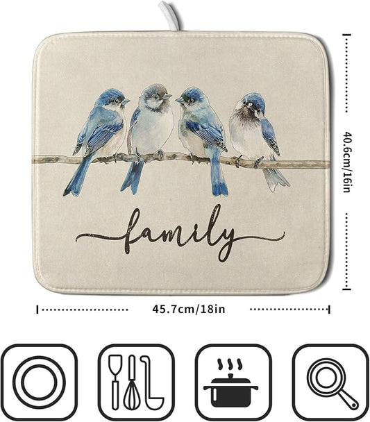 Home Blue Bird Family Dish Drying Mat - Image 2