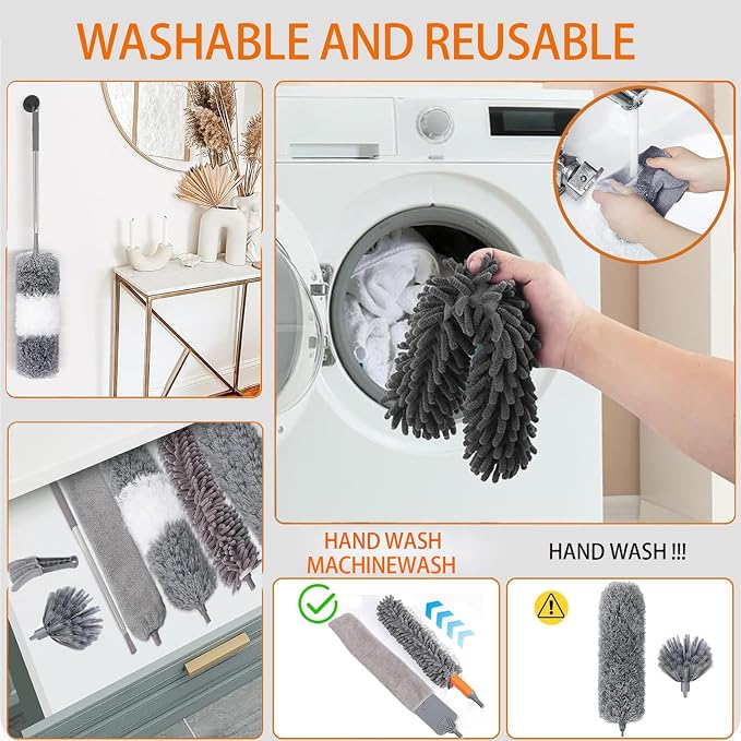 Microfiber Feather Duster Kit, Bendable Reusable Washable Cobweb Duster - Image 4