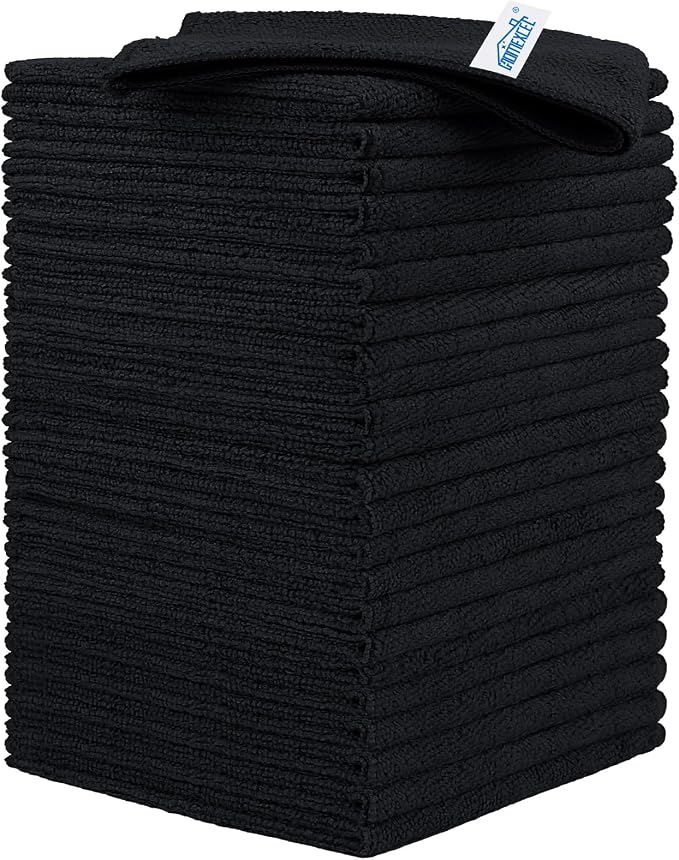 HOMEXCEL Black Microfiber Cleaning Cloth, 24 Pack Cleaning Towels by HOMEXCEL