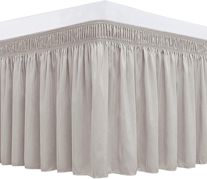 Biscaynebay Wrap Around Bed Skirts for King & Cal King Beds 19" Long Drop, Camel Grey Adjustable Elastic Dust Ruffles Easy Fit Wrinkle Resistant Silky Luxurious Fabric Machine Washable