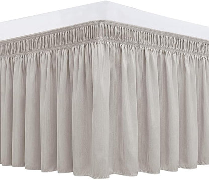 Biscaynebay Wrap Around Bed Skirts for King & Cal King Beds 19" Long Drop, Camel Grey Adjustable Elastic Dust Ruffles Easy Fit Wrinkle Resistant Silky Luxurious Fabric Machine Washable
