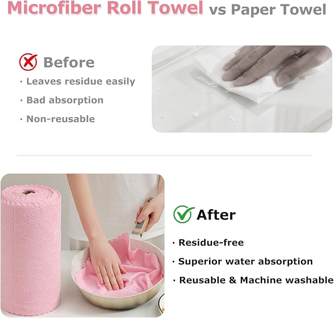 Jessy Home 80 Pack Reusable Paper Towels Pink Microfiber Cleaning Cloth Roll - Image 5